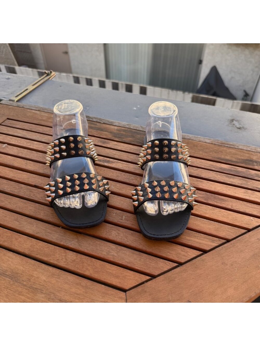 Black Spiked Sandals With Studded Straps By ANMA - Picture 1 of 5